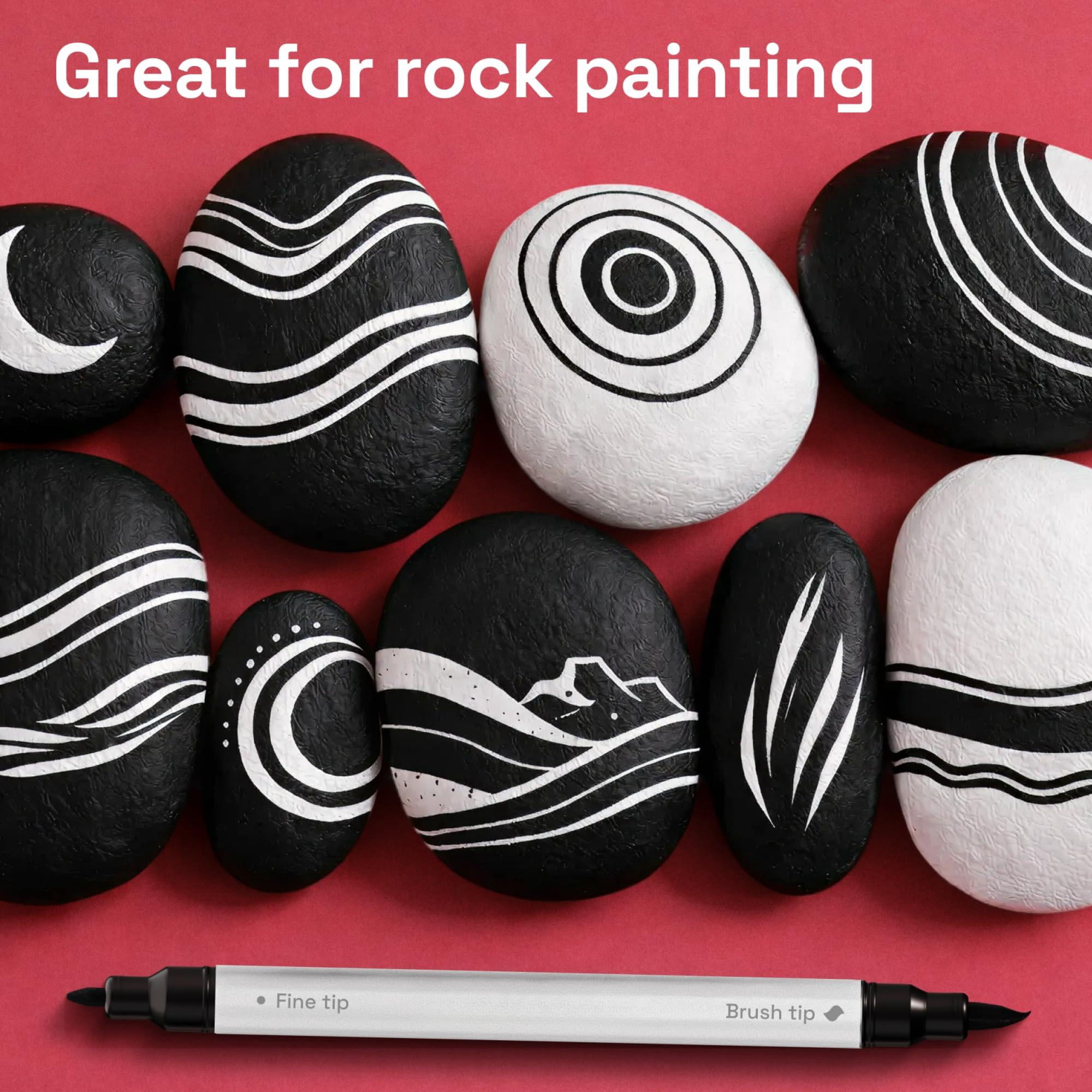 12 Black Paint Markers - Pens For Drawing  Brush + Fine Tips Fabric Rock Glass Wood Diy Art & Craft Supplies Adults Teens Teacher Appreciation Gift
