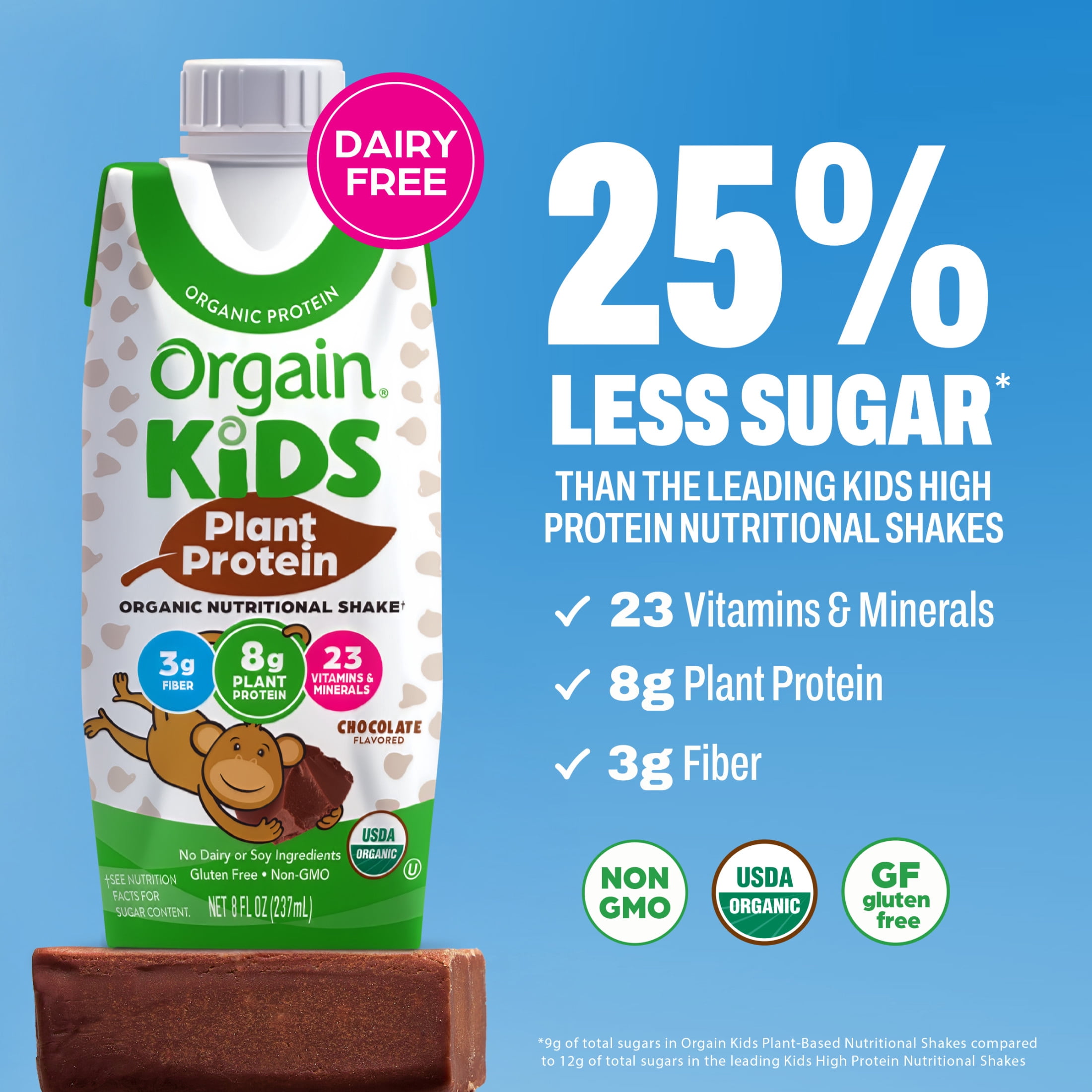 (4 pack) Orgain Organic Kids Nutritional Vegan Protein Shakes, Chocolate, 8 Fl Oz, Pack of 4