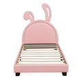 thumbnail image 3 of Twin Upholstered Platform Bed with Rabbit Ornament, Wood Platform Bed Frame with Leather Headboard and Wood Slats Support for Girls Boys Teens Bedroom, No Box Spring Required, Pink, 3 of 7