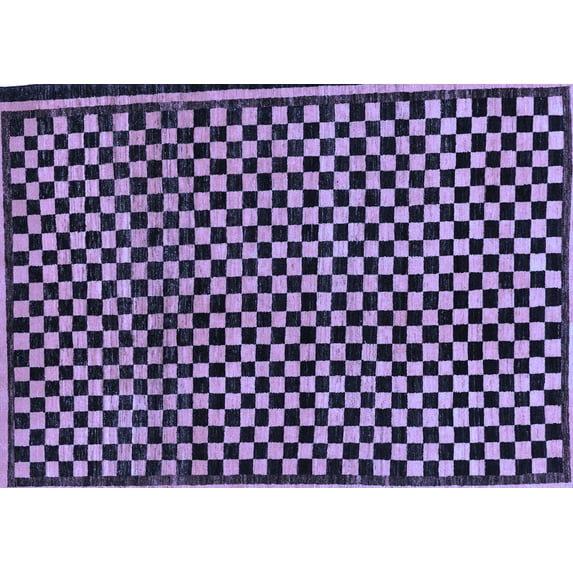 Ahgly Company Indoor Rectangle Checkered Blue Modern Area Rugs, 8' x 10'