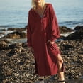 thumbnail image 3 of Elainilye Fashion Long Dresses for Women Casual Long Sleeve Solid Ladies Zip Hooded Dress with Pocket Commuting Dress,Red, 3 of 9