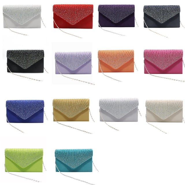 VONKY Women Envelope Bag Portable Hasp Rhinestone Replacement Stylish Solid Color Party Banquet Bridal Handbag Pouch Red