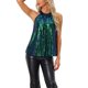 thumbnail image 1 of INSPIRAR CHIC Camiseta sin mangas de fiesta para mujeres, top de cóctel brillante con lentejuelas, halter, XS, verde, 1 of 6