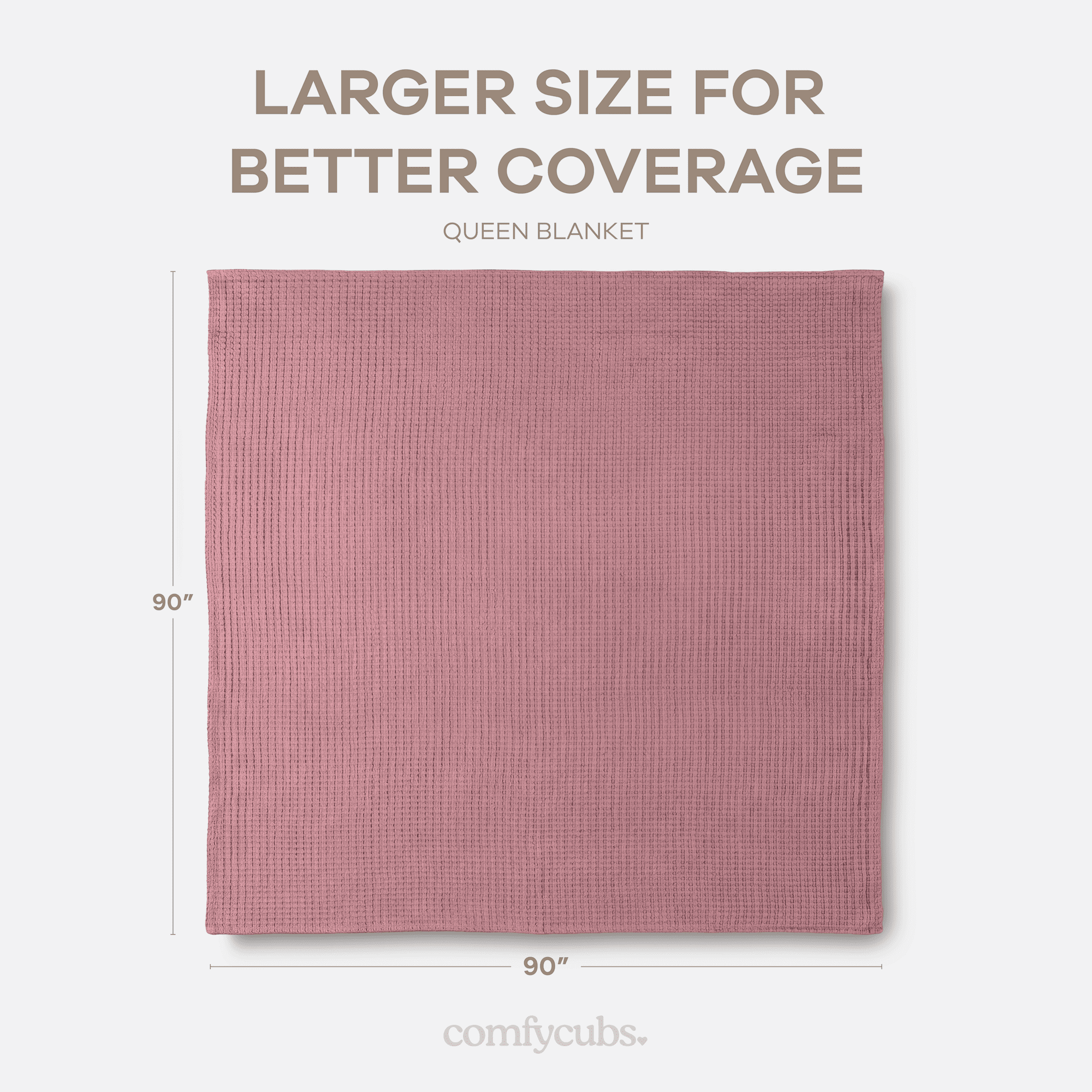 Comfy Cubs 100% Cotton Waffle Weave Blanket - Soft Lightweight Blankets (Mauve, 90" X 90")