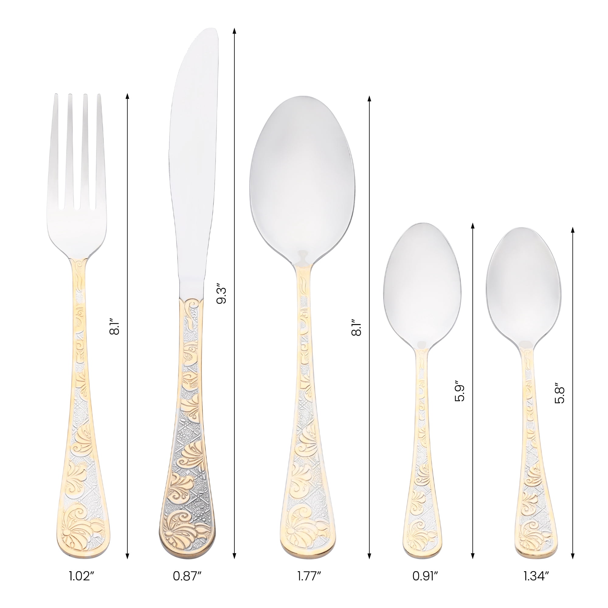 Unique Bargains 20 Piece Silverware Set Stainless Steel Floral Flatware Silver/Gold 20