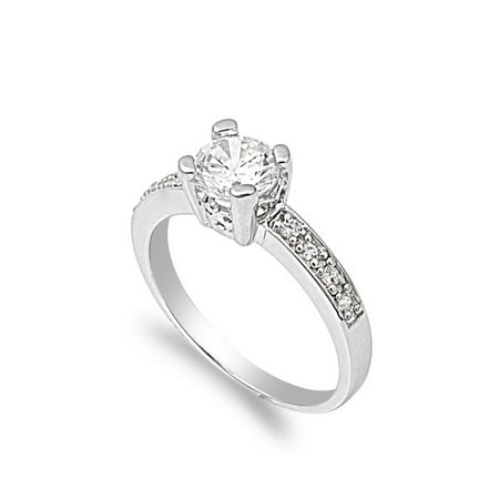 Round Center Stone Wedding Cubic Zirconia Ring Sterling Silver 925