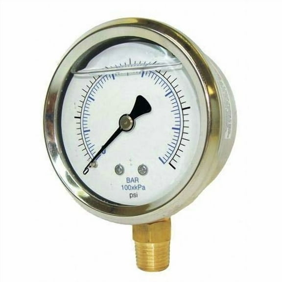 PIC Gauges 201L-208O Bottom Mount Glycerine Filled Pressure Gauge w/ SS Case, Brass Internals, SS Bezel, PC Lens, 2" Dial, 0/2000 psi Range, 1/8" Male NPT CA1