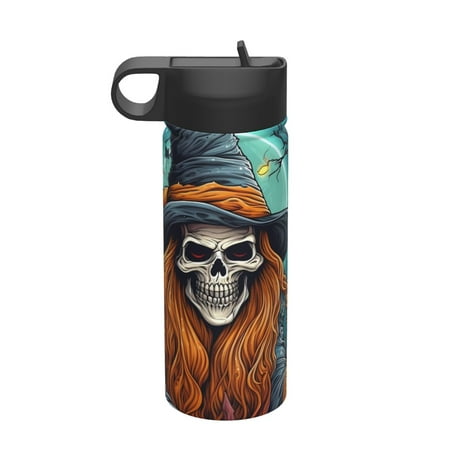 

Uemuo Cartoon Pumpkin Skull Print 18oz Sports Insulated Kettle Water Bottle Outdoor Sports Bottle Insulated Hydration Bottle with Handle & Flip Straw