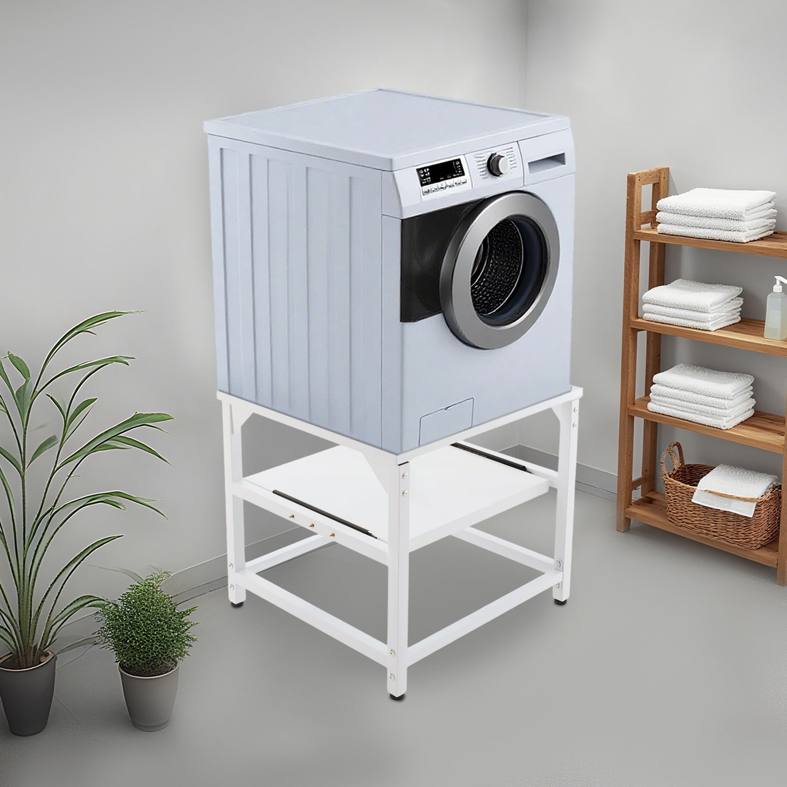 Modern Washing Machine Base Dryer Stand, Washing Machine Base with Shelf White