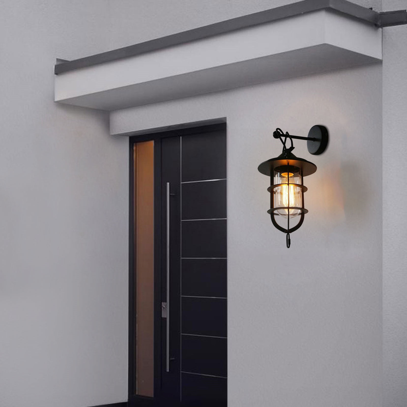 Exterior Wall Light Metal Porch Light Fixtures Outdoor Wall Sconce with Black Finish Glass Shade