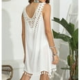 thumbnail image 4 of Lovskoo 2024 Swimsuit Coverup for Women Sleeveless Bathing Suit Bikini Tassels Beach Crochet Loose Hollow Out Coverup Skirt White Free Size, 4 of 9