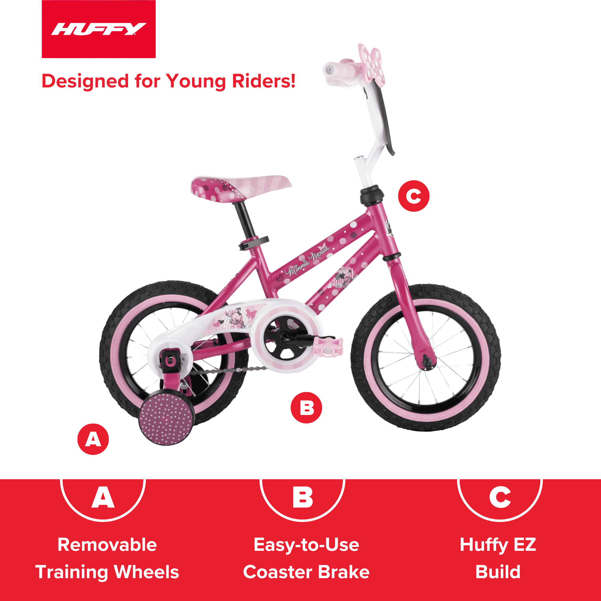自転車本体 Minnie Mouse Kids Bicycle Disney Minnie Mouse 12in Girls' Bike, Pink, by Huffy, Ideal