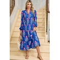 thumbnail image 6 of Women's Blue Floral Print Midi Dress with Striped Trim and Ruffle Hem - [ZhiHiMeRi] | L, 6 of 6
