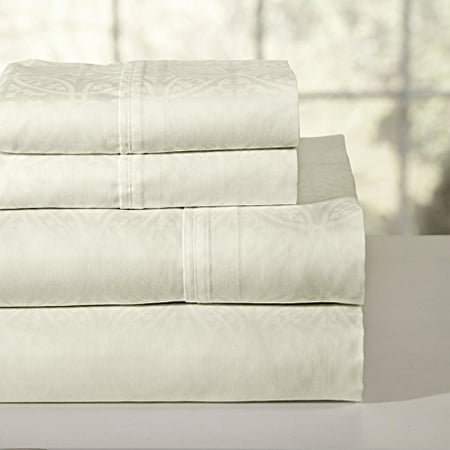 Pointehaven 300 Thread Count Printed Sheet Set, Full, Bone
