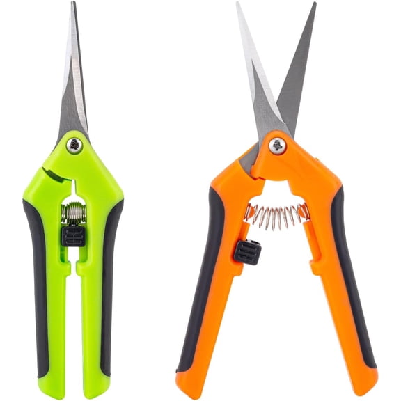 2 Pcs 6.5 Inch Green Orange Stainless Steel Trimming Scissors Pruning Snips Garden Shears Plant Trimmers