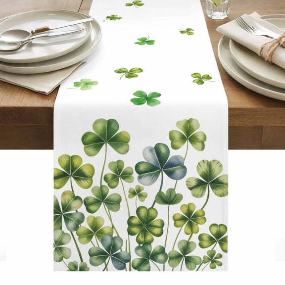 St. Patrick's Day Table Runner - 48 Inch Long, Kitchen Dining Table Runner Dresser Scarves, Lucky Shamrock Spring Botanical Farmhouse Decor for Coffee Tables Wedding Party Banquet