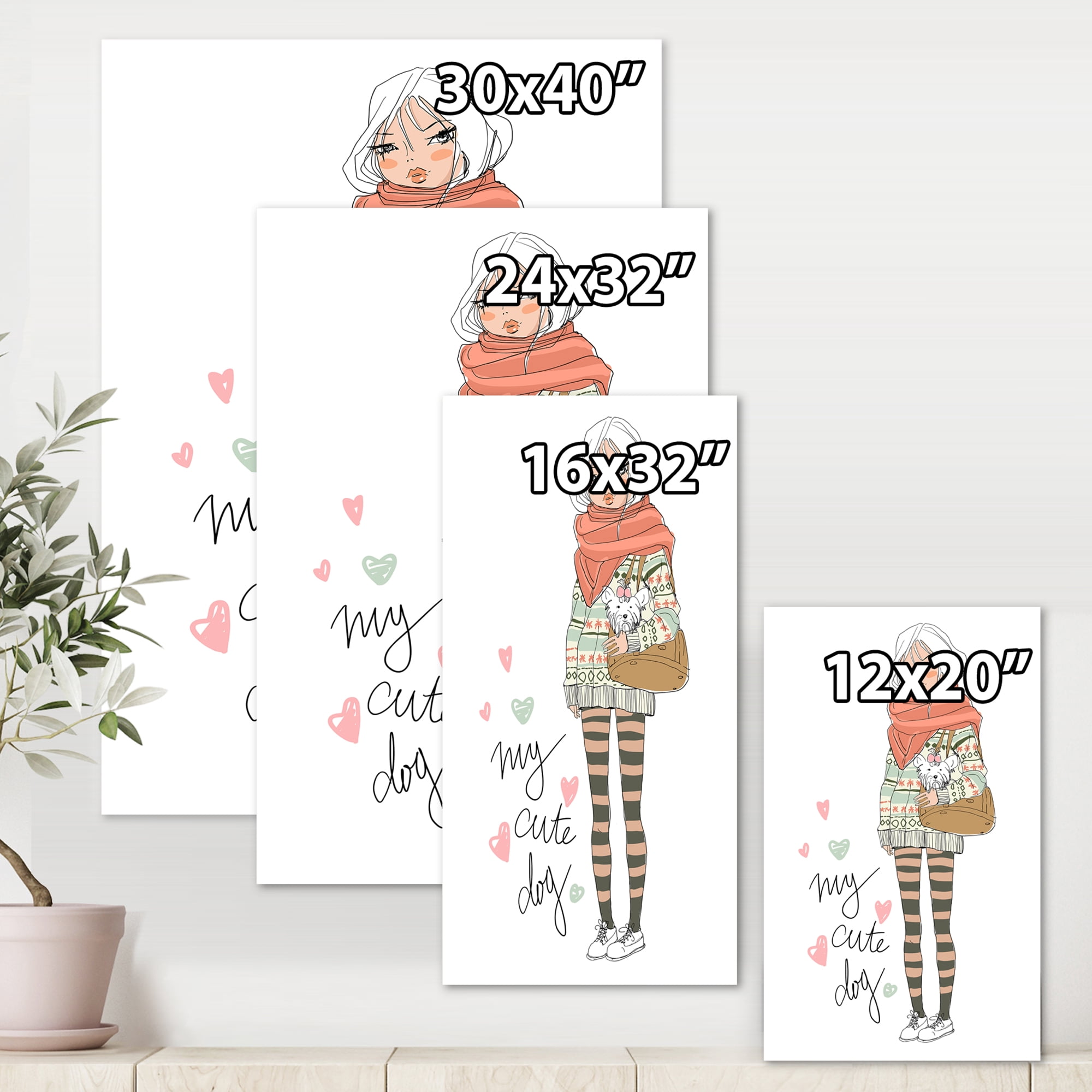 Designart ' My Cute Dog Cute Girl With Dog ' Shabby Chic Canvas Wall Art Print