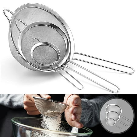 Artiflr Super Fine Mesh Strainer, Set of 3 Stainless Steel Small Colander Sieve Strainers with Long Handle for Kitchen