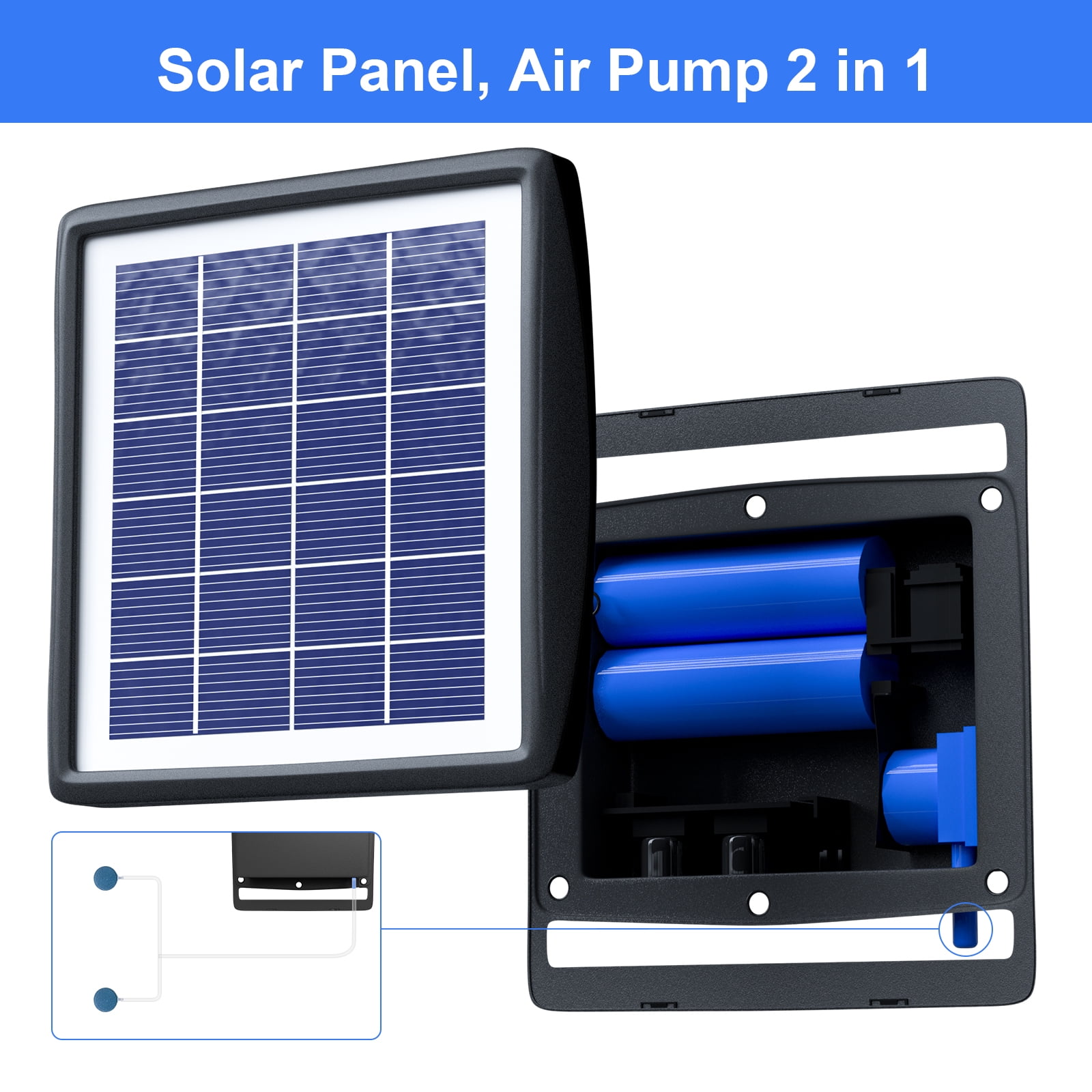 PChero Solar Pond Aerator, 2W & 2200mAh Solar Aquarium Air Pump with 2 Air Stone, 2 Modes Bubbler for Aquarium, Fish Tank, Outdoor Small Pond, Hydroponics