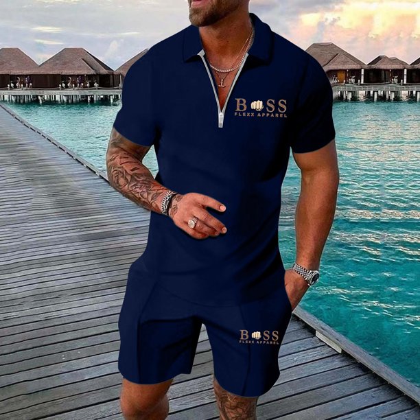 WILLBEST Conjunto Deportivo de Verano para Hombre, con Estampado de Letras Europeas, Informal, Holgado y Cómodo, de Manga Corta y Pantalones Cortos Deportivos con Bolsillo.