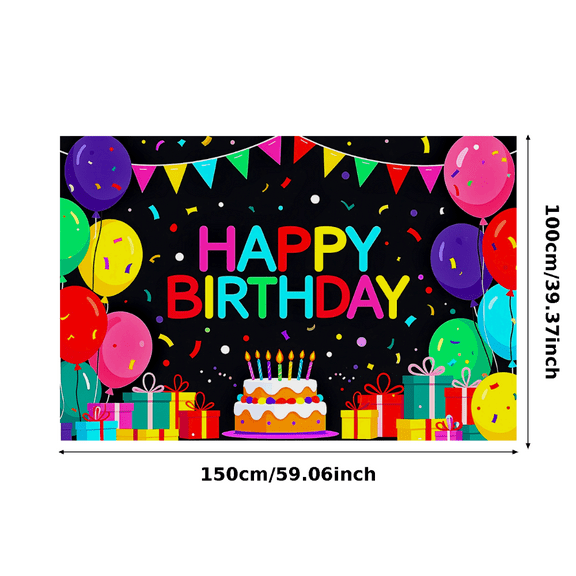 Colorful Happy Birthday Banner with Balloons Gifts and Cake Background Backdrop Party Decors for Birthday Party Celebrations Photography Props