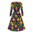 thumbnail image 2 of Fancifize Mardi Gras Dresses for Women Long Sleeve V Neck Carnival A-Line Dress Printed Fashion Casual Dresses Parade Party Dress for Women, 2 of 3