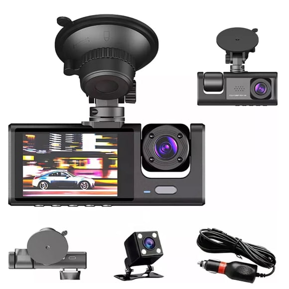 Cámara Para Automóvil Hd 1080p Dashcamera 3 En 1 Con Audio Modelo Negro