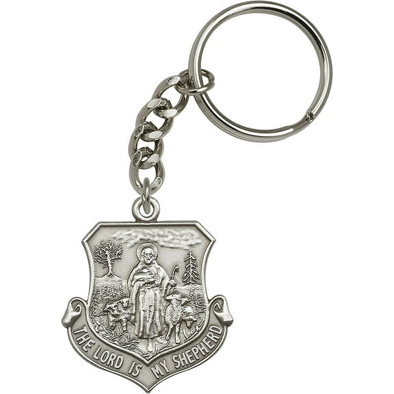 Antique Silver-Plated Lord Is My Shepherd Keychain 1 5/8 x 1 3/8 inches