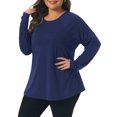thumbnail image 4 of Plus Size Top for Women Long Sleeve Crew Neck Pleated Shirts Loose Fit Tunic Tops 2X Navy Blue, 4 of 5