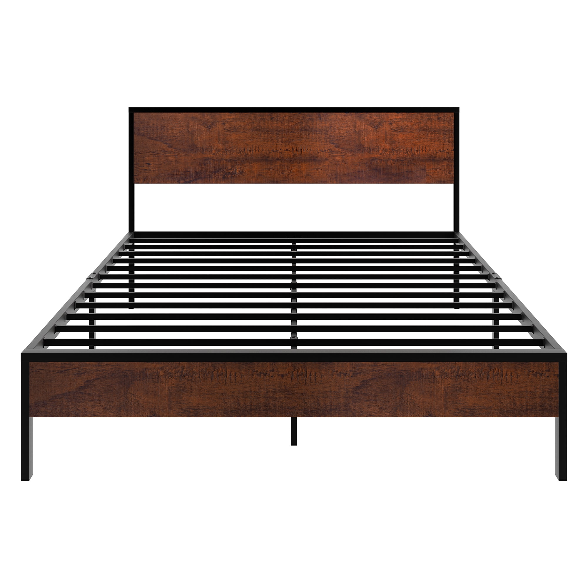 Yoneston Full Metal Bed Frame with Wood Headboard Strong Slat Support