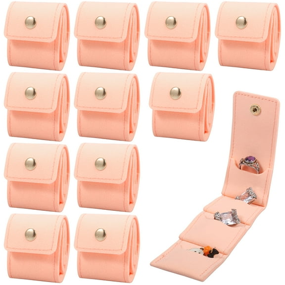 12Pcs Mini Travel Jewelry Bag Travel Jewelry Organizer Case Foldable Small Jewelry Roll for Journey Rings, Necklaces, Earrings, Bracelets,Mini,Soft Pink