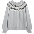 thumbnail image 3 of Women Fair- Casual Vintage Crew Neck Knitted Sweater Cute Graphic Fall Fashion Pullover Jumper Tops Light Gray L, 3 of 10