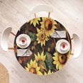 thumbnail image 4 of Ambesonne Floral Fitted Round Tablecloth, Sunflowers Blooming Floral, 45"- 56" Diameter, Pale Avocado Green and Fawn, 4 of 5