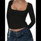 thumbnail image 2 of Camisas de Larga para Mujer, Tops Cortos, Moda de Otoño 2025, Cuello Cuadrado, Camisetas Básicas para Salir, Ropa Y2K Negro M, 2 of 7
