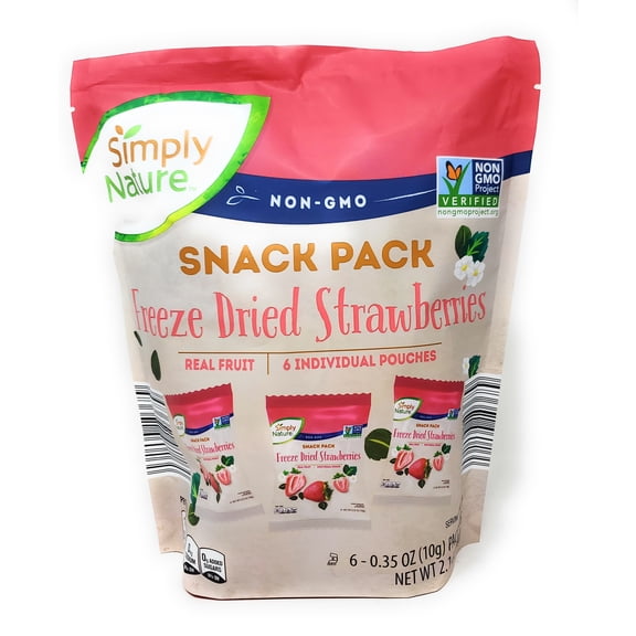 Simply Nature Freeze Dried Strawberries Snack Pack Non-GMO, 6 Count, 2.1 Oz