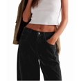 thumbnail image 2 of Women'S Corduroy Pants Mid-Rise Elastic Waist Cord Pant Casual Wide Leg Baggy Trouser with Pockets Black L, 2 of 9