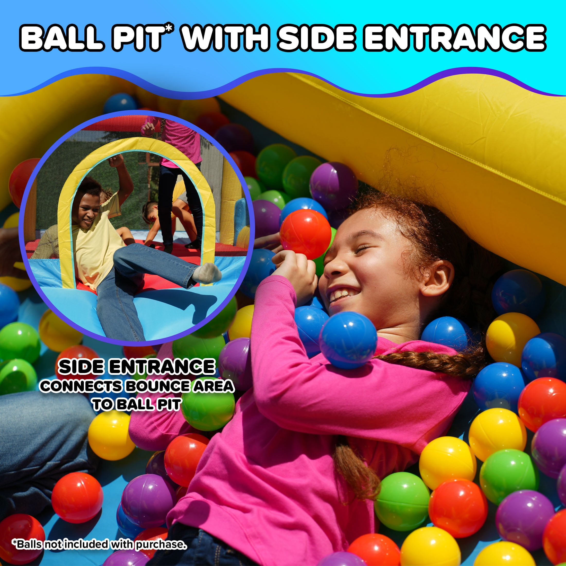 Sportspower Inflatable Bounce House with Slide & Ball Pit, Kids Bouncer with Blower, Indoor Outdoor Backyard Play