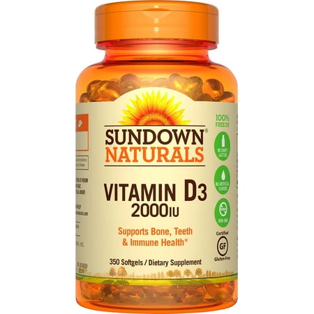 Sundown Naturals Vitamin D3 Vitamin Supplement Softgels, 2000 IU, 350 count