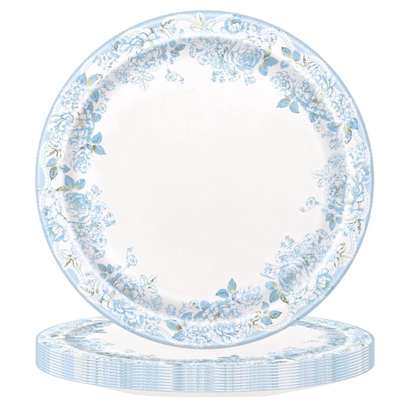 10 Count 9 Inch Light Blue Floral Party Plates by Way To Celebrate