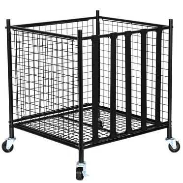 KFFKFF Mobile Athletic Ball Storage Unit, Secure Basketball Enclosure with Flexible Bands, Sports Gear Storage Solution, Metal Organizing Shelf for Indoor and Outdoor Use Garages Playgroup Gymnasium