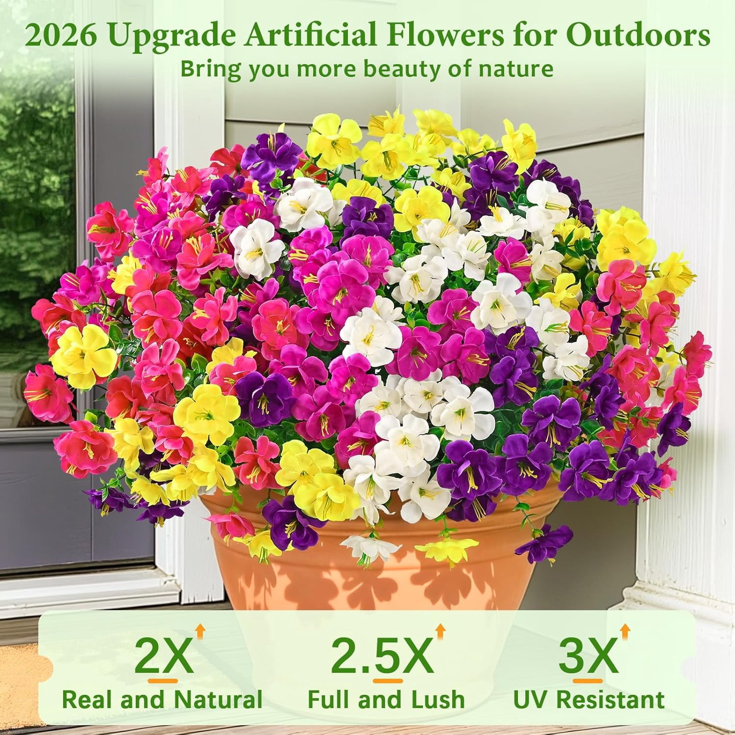Yastouay 24 Bundles Artificial Hibiscus Flowers for Outdoors, UV Resistant Fake Flowers for Planter, Colorful Outdoor Faux Plants for Garden Balcony Yard Porch