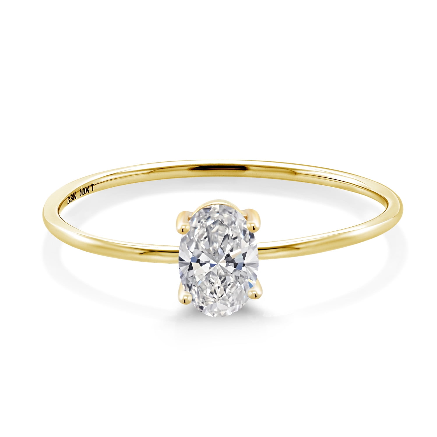 Gem Stone King 10K Yellow Gold Lab Grown Diamond Solitaire Engagement 4-Prong Ring for Women | 0.40 Cttw | Oval 6X4MM | Gemstone April Birthstone | Size 6.5