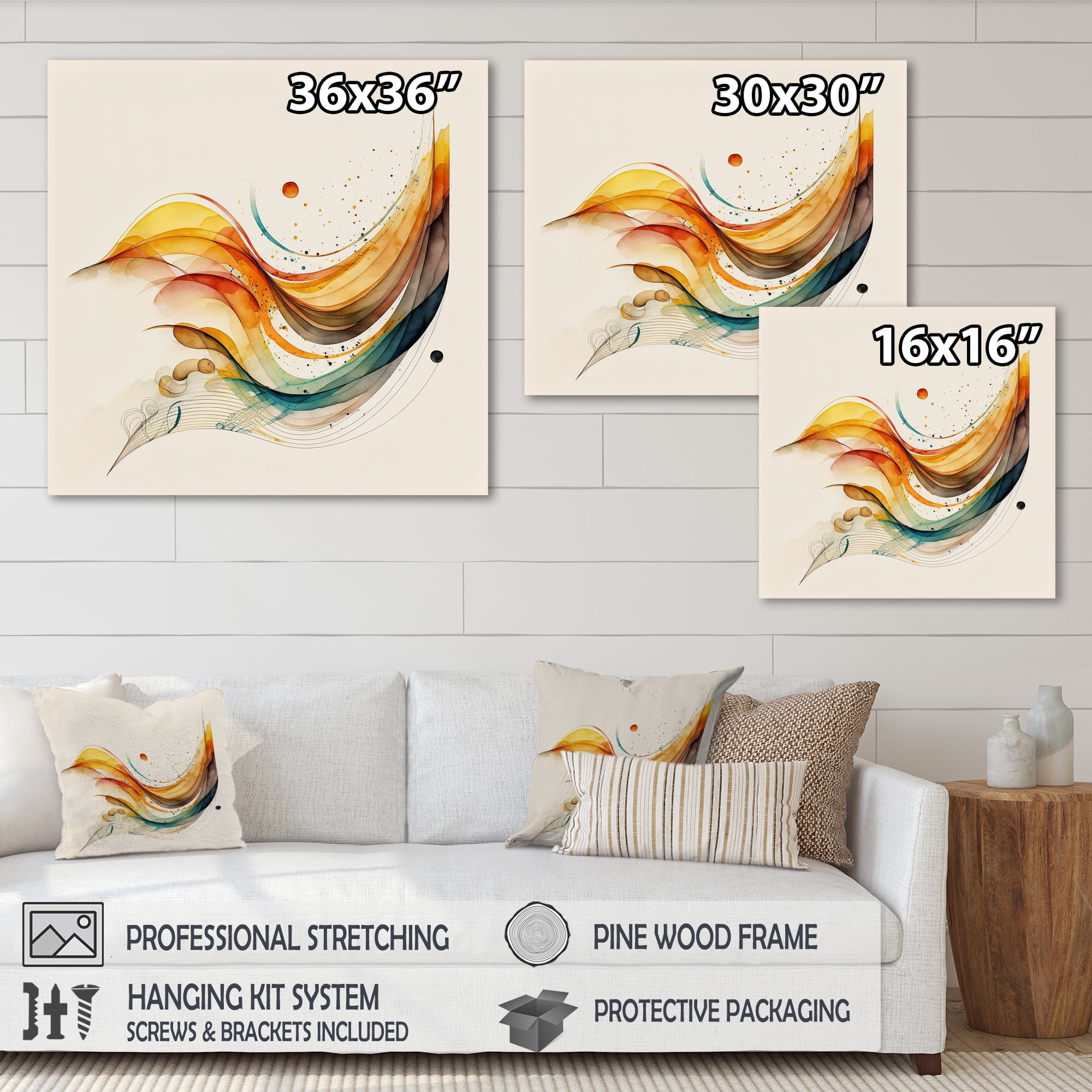 Designart Burnt Orange Waves Abstract II Canvas Wall Art