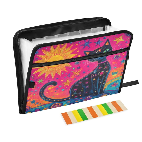 DIXRUYEE Organ Folders Expanding Folder with Color Label 13 Pocket Radiant Feline Printed