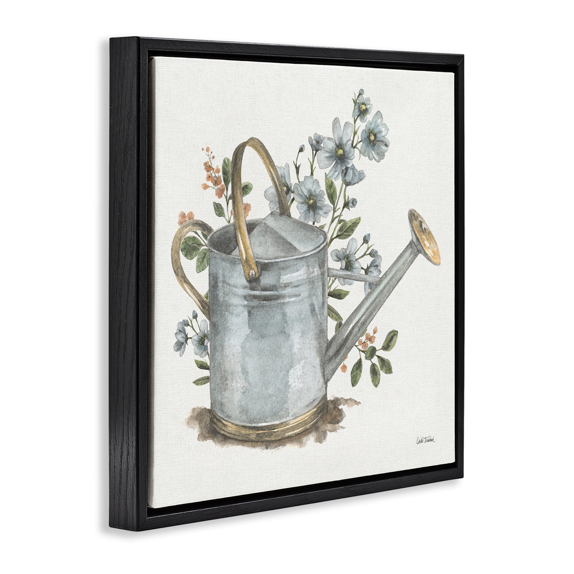 Stupell Industries Garden Watering Can Botanical & Floral Painting Black Floater Framed Canvas Art Print Wall Art, 25 x 25