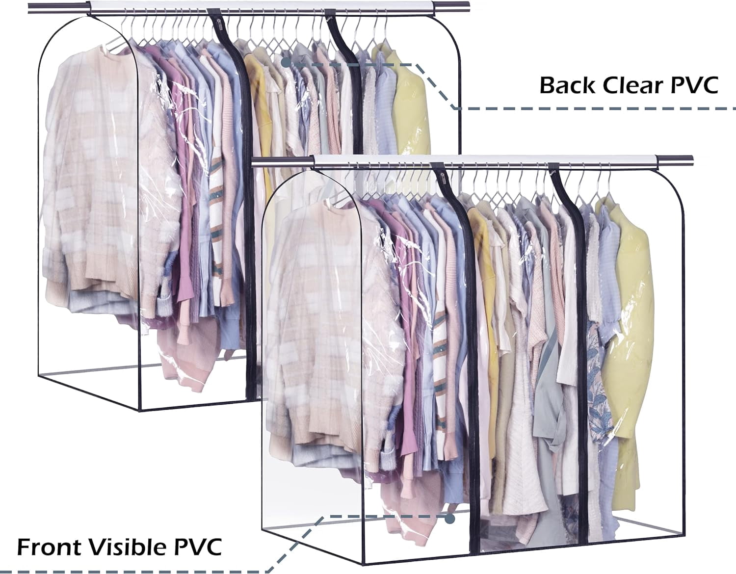 50'' Extra Large Clear Hanging Garment Bags for Closet Storage Bottom Enclosed Garment Rack Cover Sealed Wardrobe Clothes Protector for Coats, Suits, Dresses （Not Including Frame）