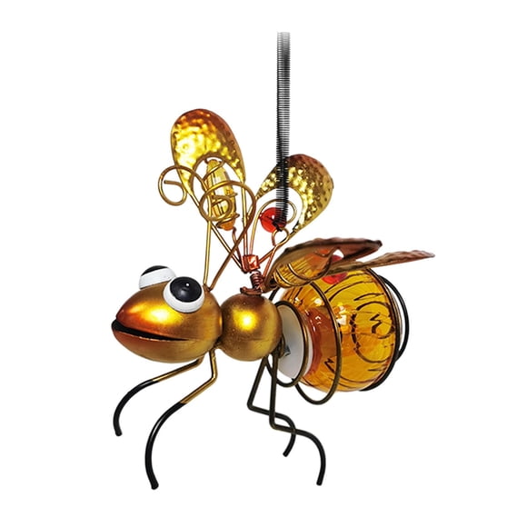 Lámpara colgante solar LED con forma de abeja, luz decorativa exterior para pared de porche de patio. Oro
