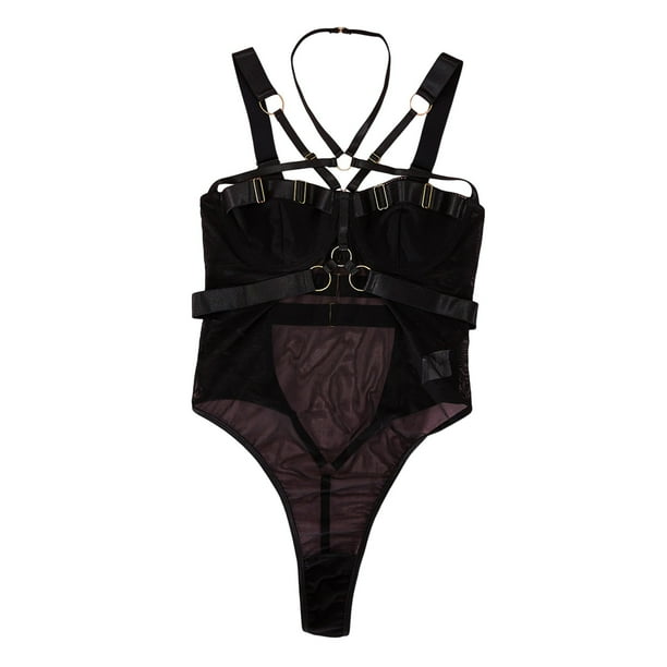 Gibobby Ropa interior mujer sexy Conjunto de lenceria para mujer con tirantes ajustables y recorte de cintura alta con tirantes ajustables Negro M Walmart en linea