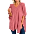 thumbnail image 2 of JIAYUE Sweaters For Women Solid Color Elbow-Length Drop Shoulder V-Neck Oversized Pullover For Women Cozy Seasonal, 2 of 4