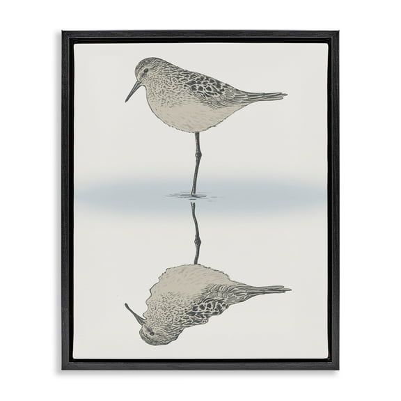 Stupell Industries Tranquil Sandpiper Bird Reflection Shallow Beach Shoreline Graphic Art Jet Black Floating Framed Canvas Print Wall Art, Design by Ziwei Li